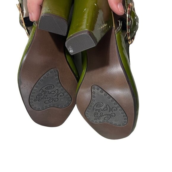 Naughty Monkey heels Women's 6.5 green patent leather peep toe slingback block h - Picture 9 of 12